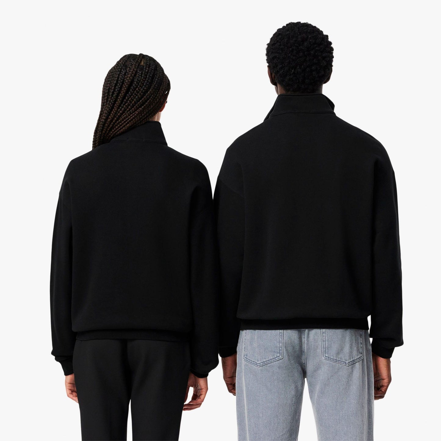 Black - Side - Lacoste Unisex Adult Accent Badge Zip Neck Loose Fit Sweatshirt