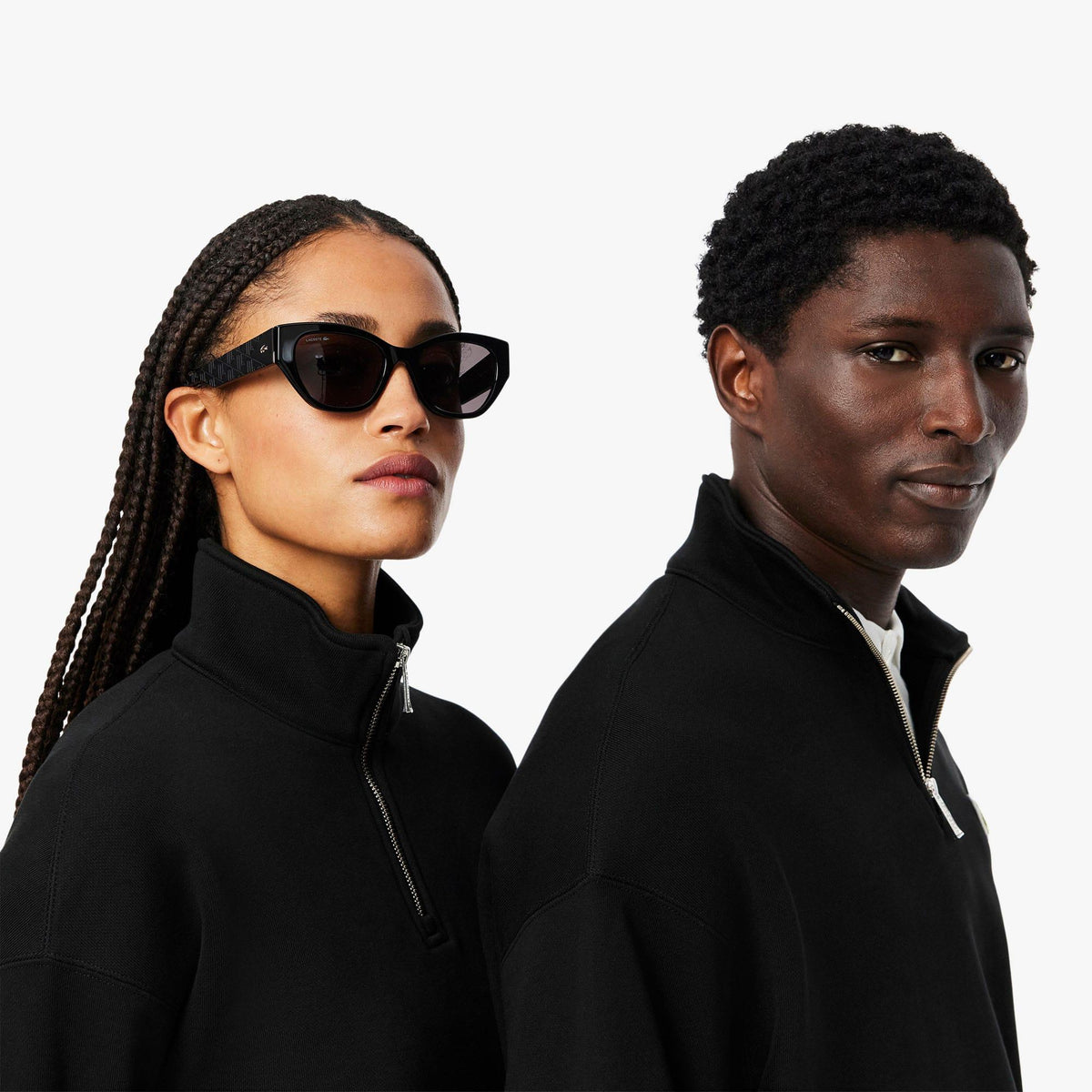 Black - Lifestyle - Lacoste Unisex Adult Accent Badge Zip Neck Loose Fit Sweatshirt