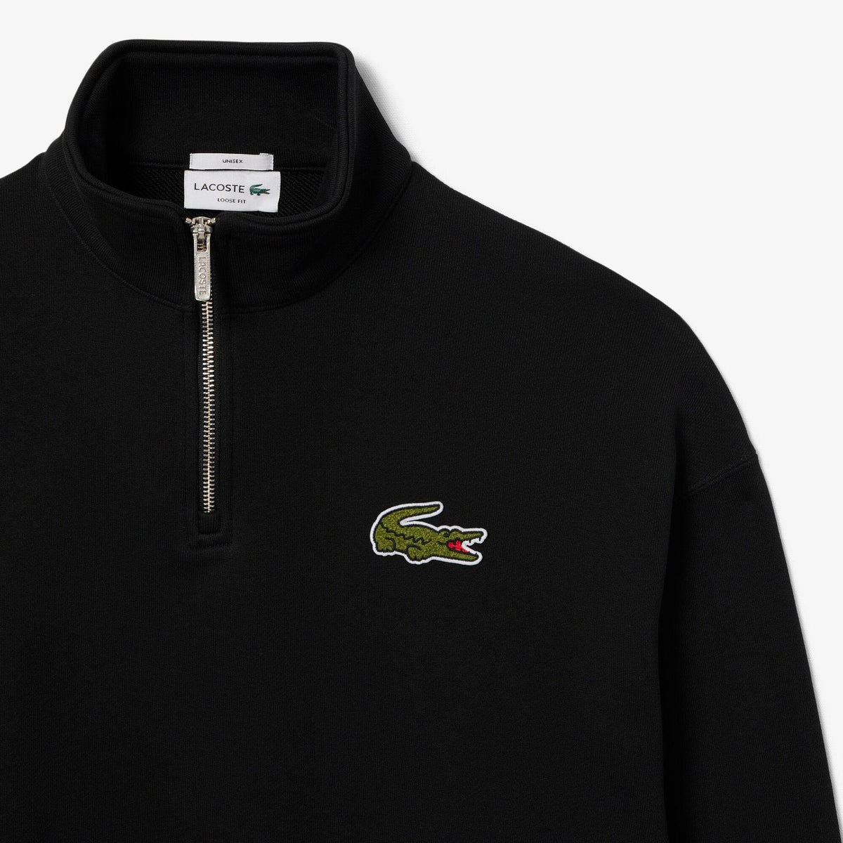 Black - Pack Shot - Lacoste Unisex Adult Accent Badge Zip Neck Loose Fit Sweatshirt
