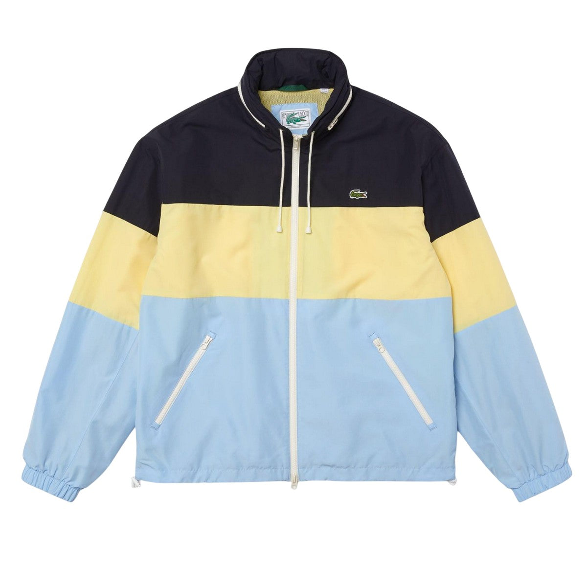 Black-Light Blue-Yellow - Front - Lacoste Mens Colour Block Water Resistant Hooded Jacket