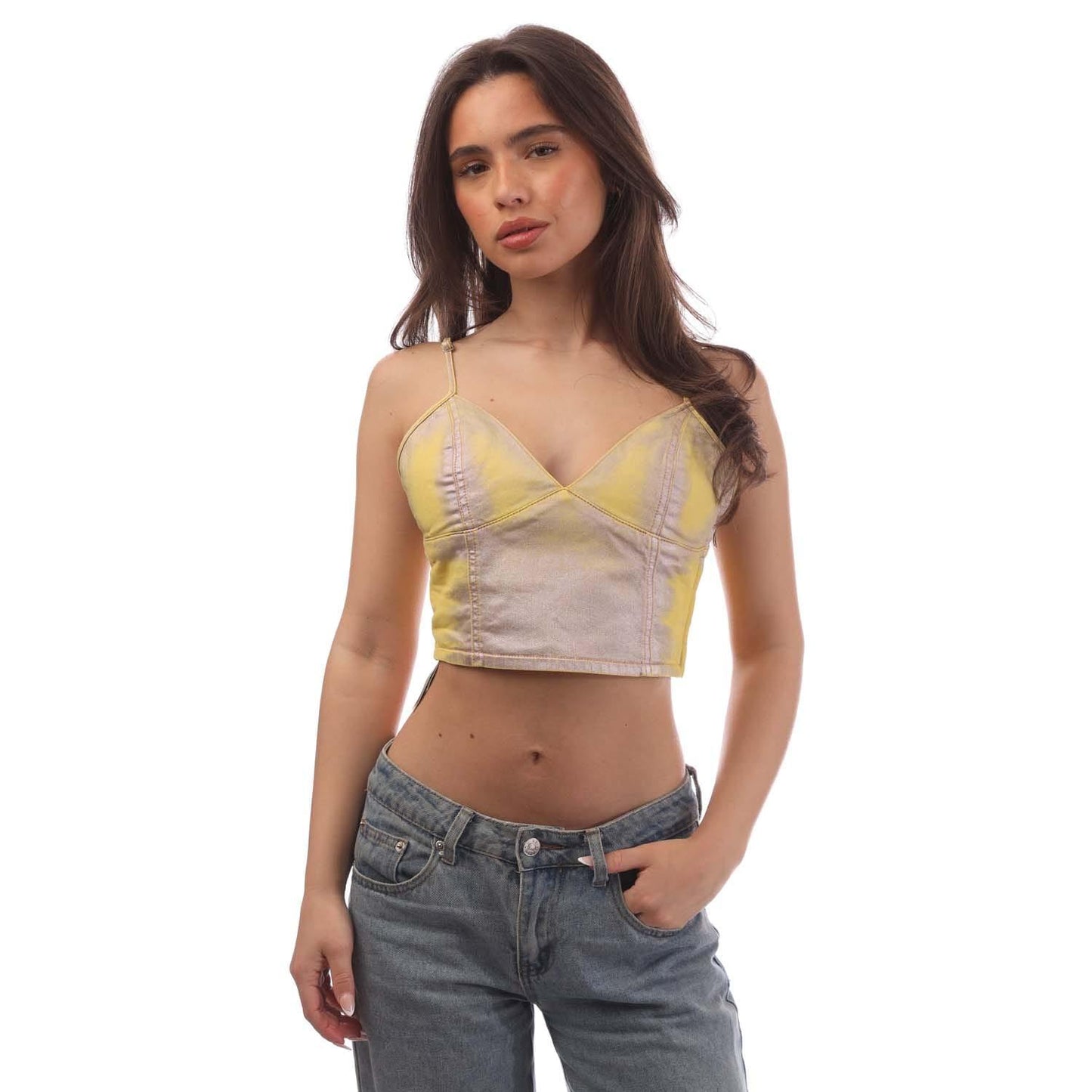 Yellow-Beige-Acorn - Front - Diesel Womens-Ladies De-Fulvy Crop Top