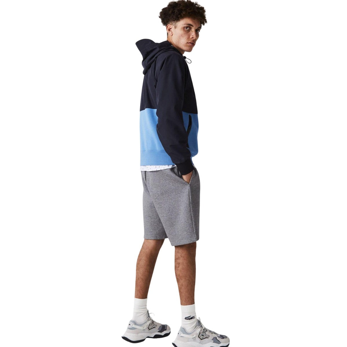 Navy - Back - Lacoste Mens Dual Material Pull Over Jacket