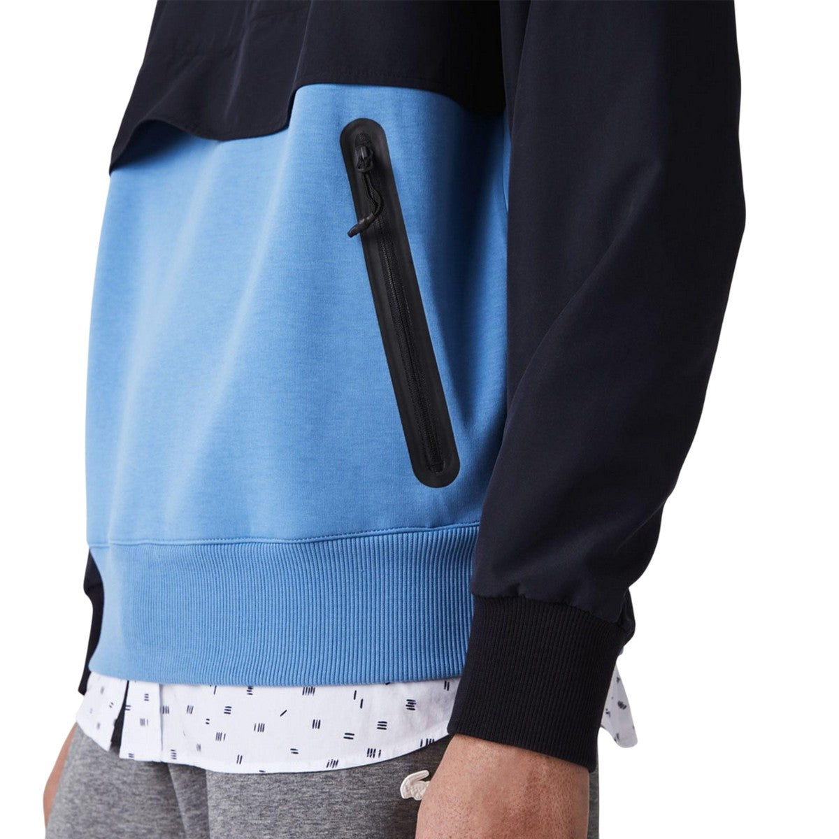 Navy - Side - Lacoste Mens Dual Material Pull Over Jacket