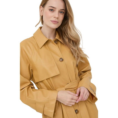 Yellow - Side - Boss Womens-Ladies Cadomi Vegan Leather Trench Coat