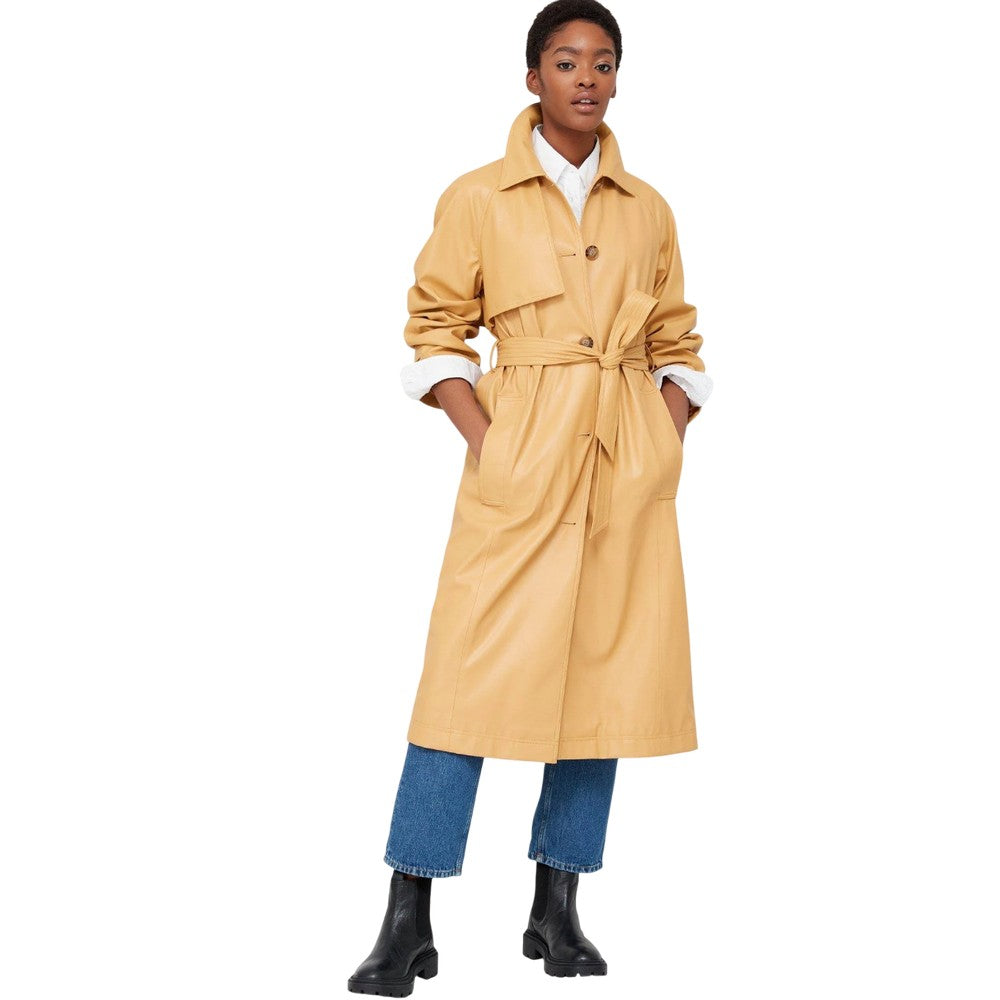 Yellow - Close up - Boss Womens-Ladies Cadomi Vegan Leather Trench Coat