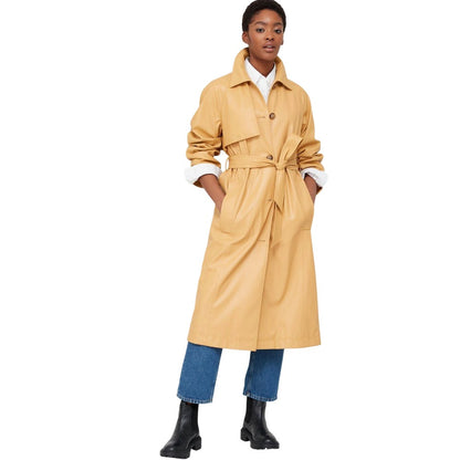 Yellow - Close up - Boss Womens-Ladies Cadomi Vegan Leather Trench Coat