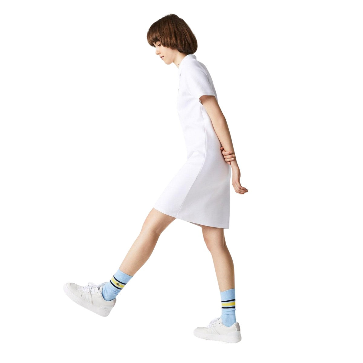 White - Back - Lacoste Womens-Ladies Pique Bell Sleeve Polo Shirt Dress