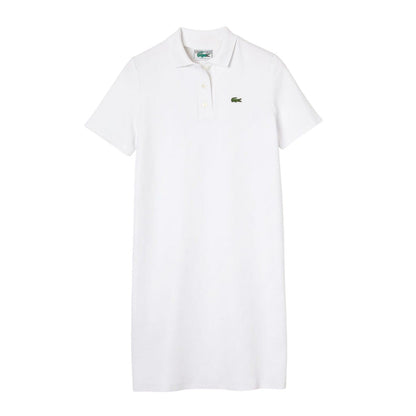 White - Front - Lacoste Womens-Ladies Pique Bell Sleeve Polo Shirt Dress