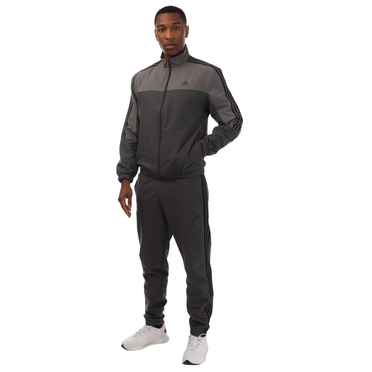 Grey - Front - Adidas Mens Colour Block Woven Tracksuit