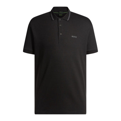 Black - Front - Boss Mens Paddy Tape Jacquard Polo Shirt