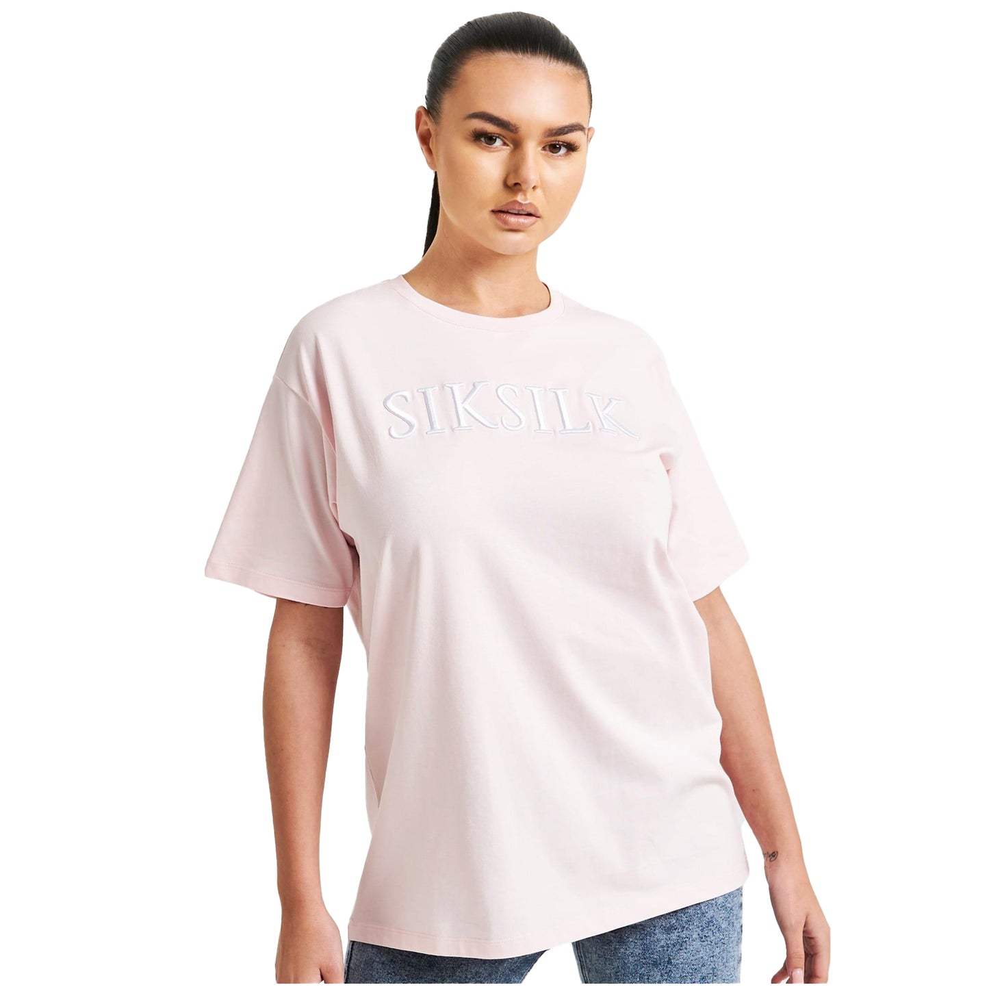 Pink - Lifestyle - SikSilk Womens-Ladies Embroidered Boyfriend T-Shirt