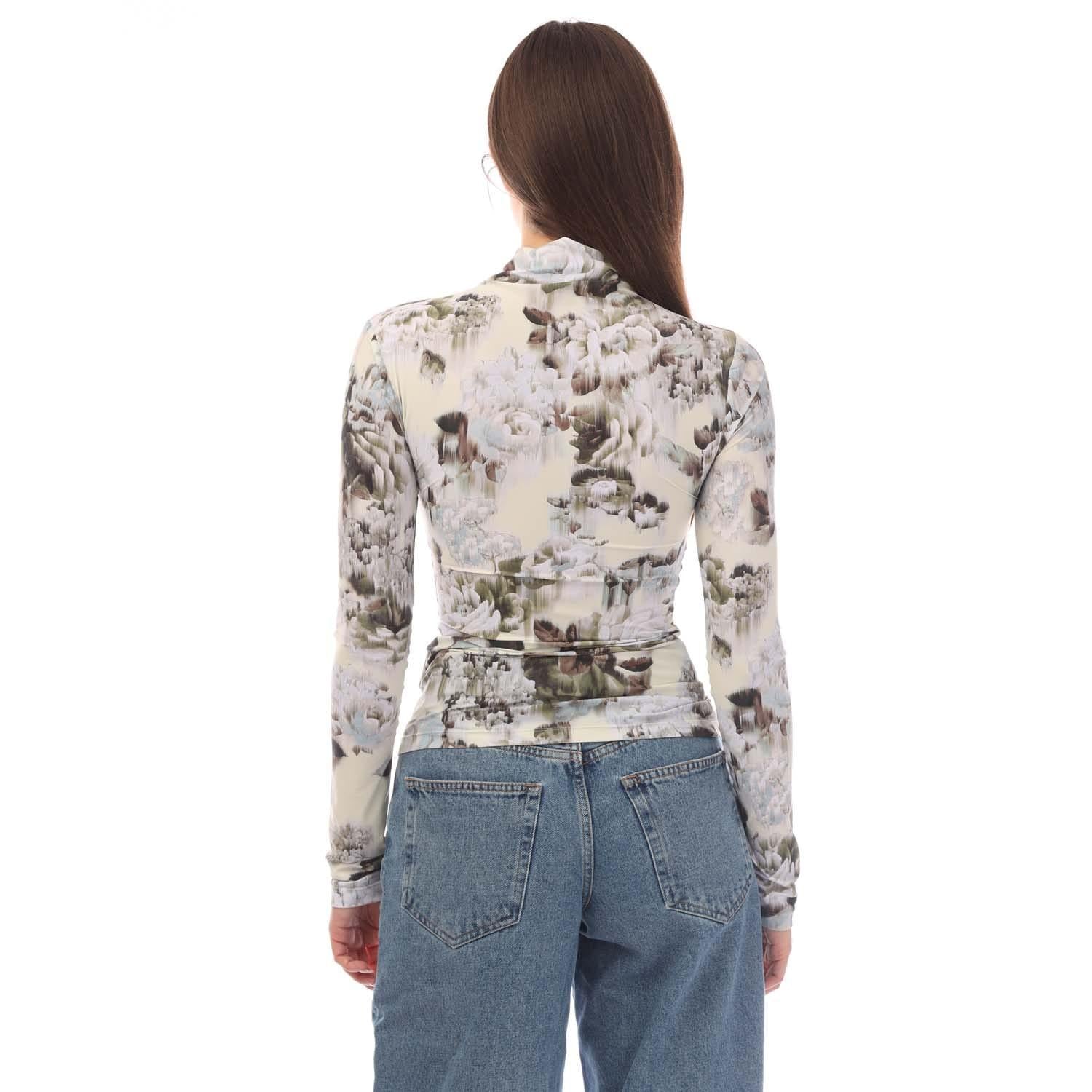 Grey-Off White - Back - Off White Womens-Ladies Chine Sec Skin Twist Long-Sleeved Top