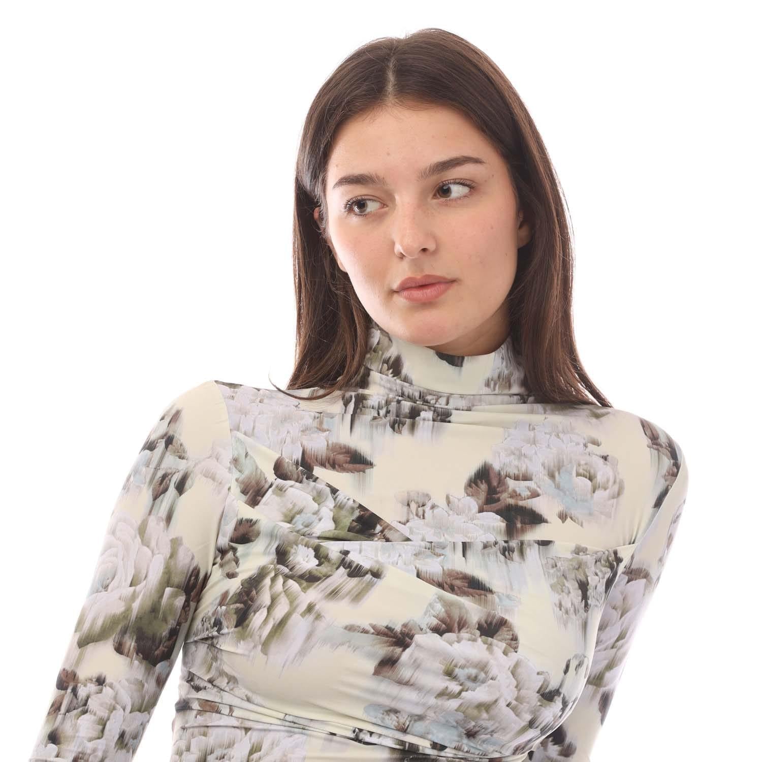 Grey-Off White - Side - Off White Womens-Ladies Chine Sec Skin Twist Long-Sleeved Top