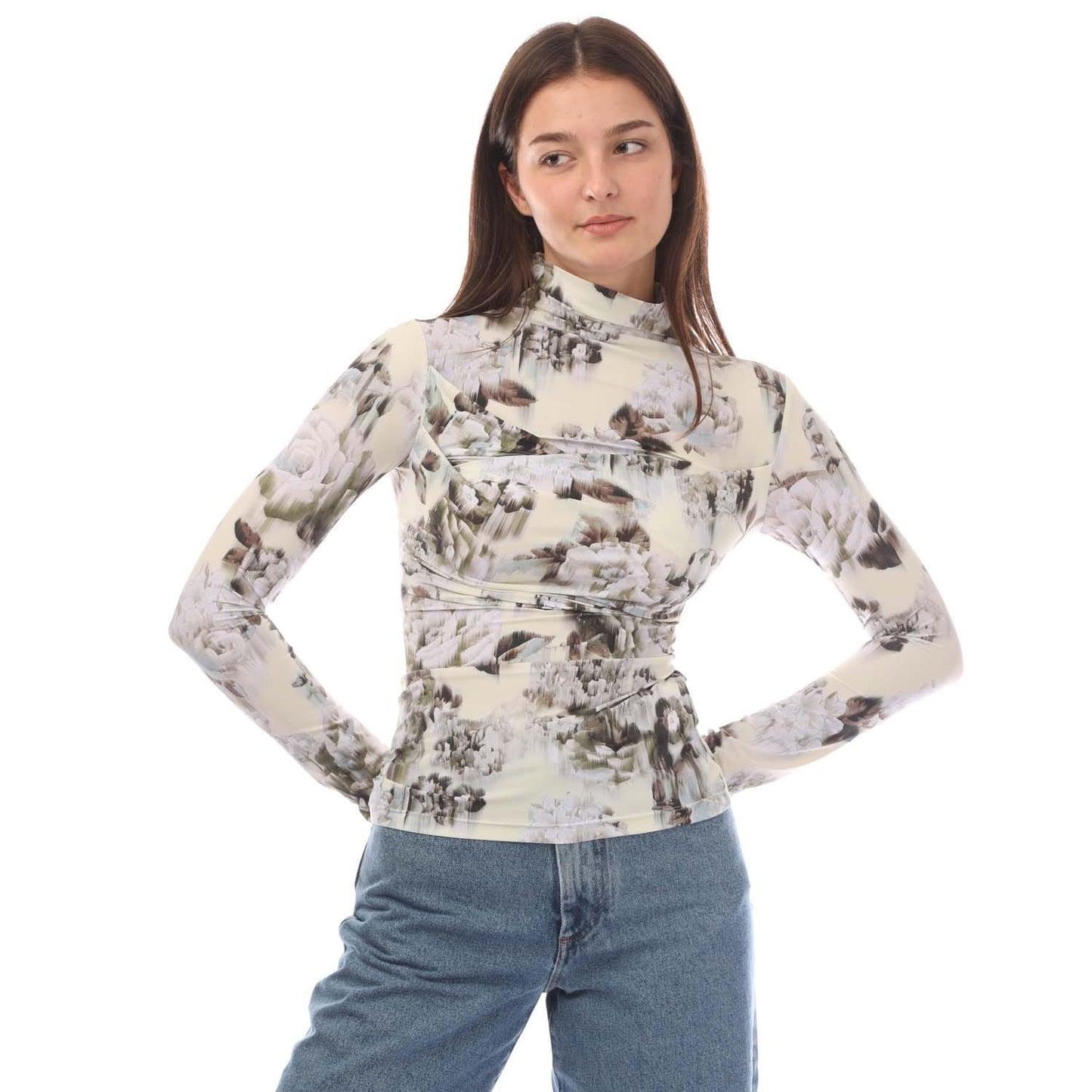 Grey-Off White - Front - Off White Womens-Ladies Chine Sec Skin Twist Long-Sleeved Top