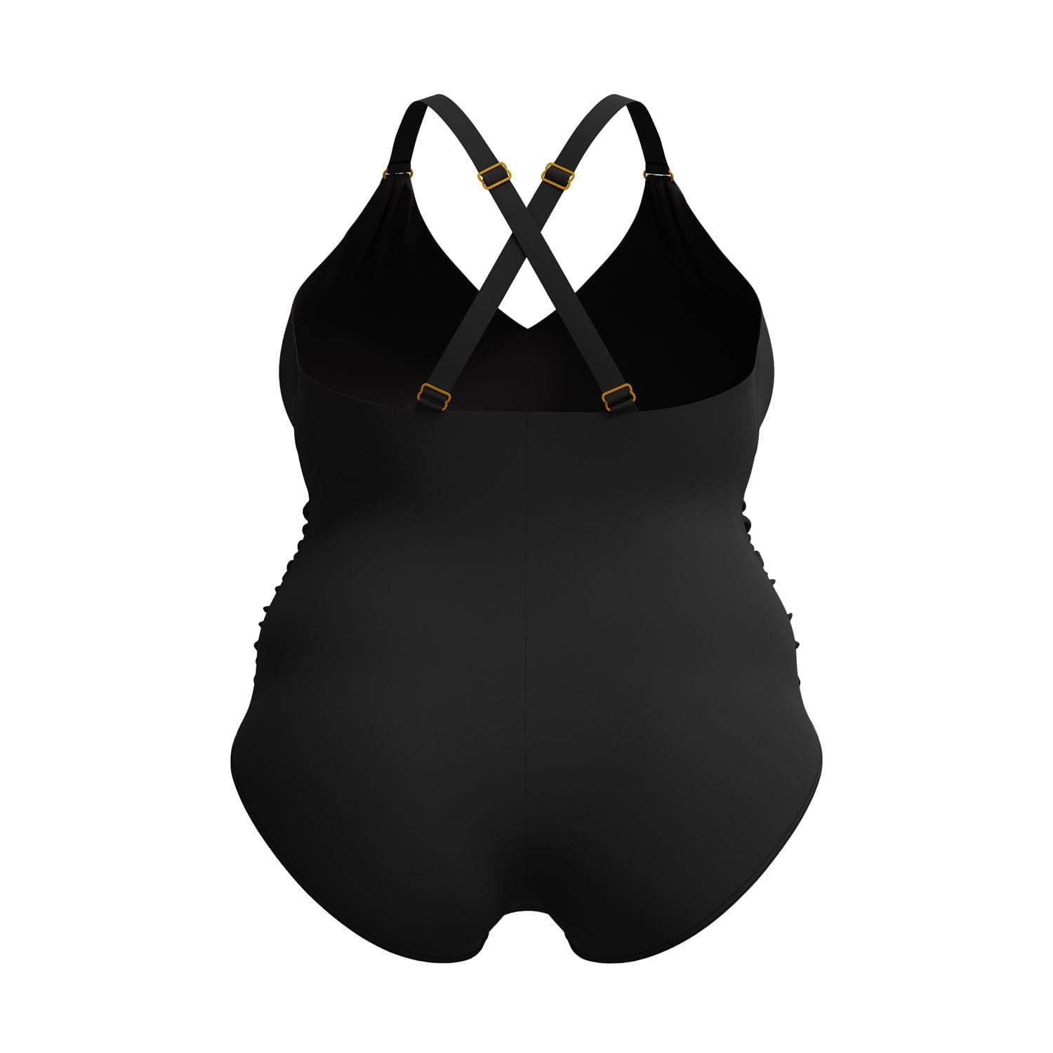 Black - Side - Speedo Womens-Ladies Shaped V Neck One Piece Swimsuit