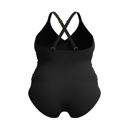 Black - Side - Speedo Womens-Ladies Shaped V Neck One Piece Swimsuit