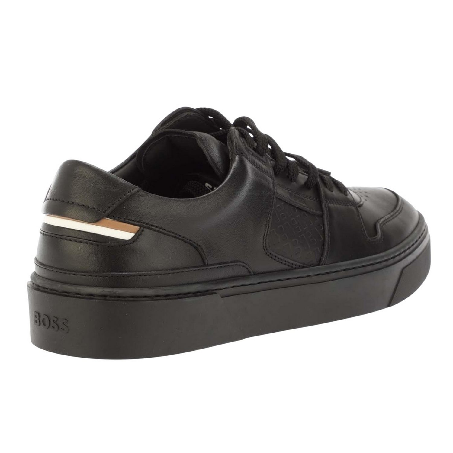 Black - Back - Boss Mens Gary Leather Tennis Shoes