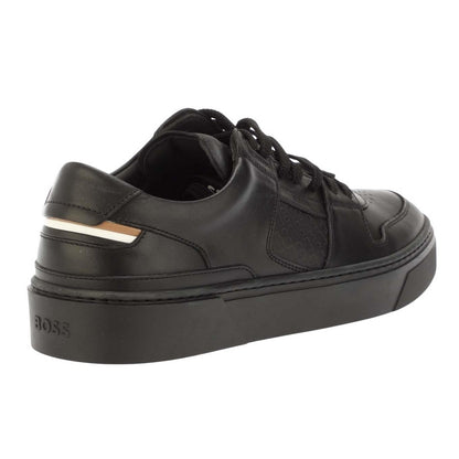 Black - Back - Boss Mens Gary Leather Tennis Shoes