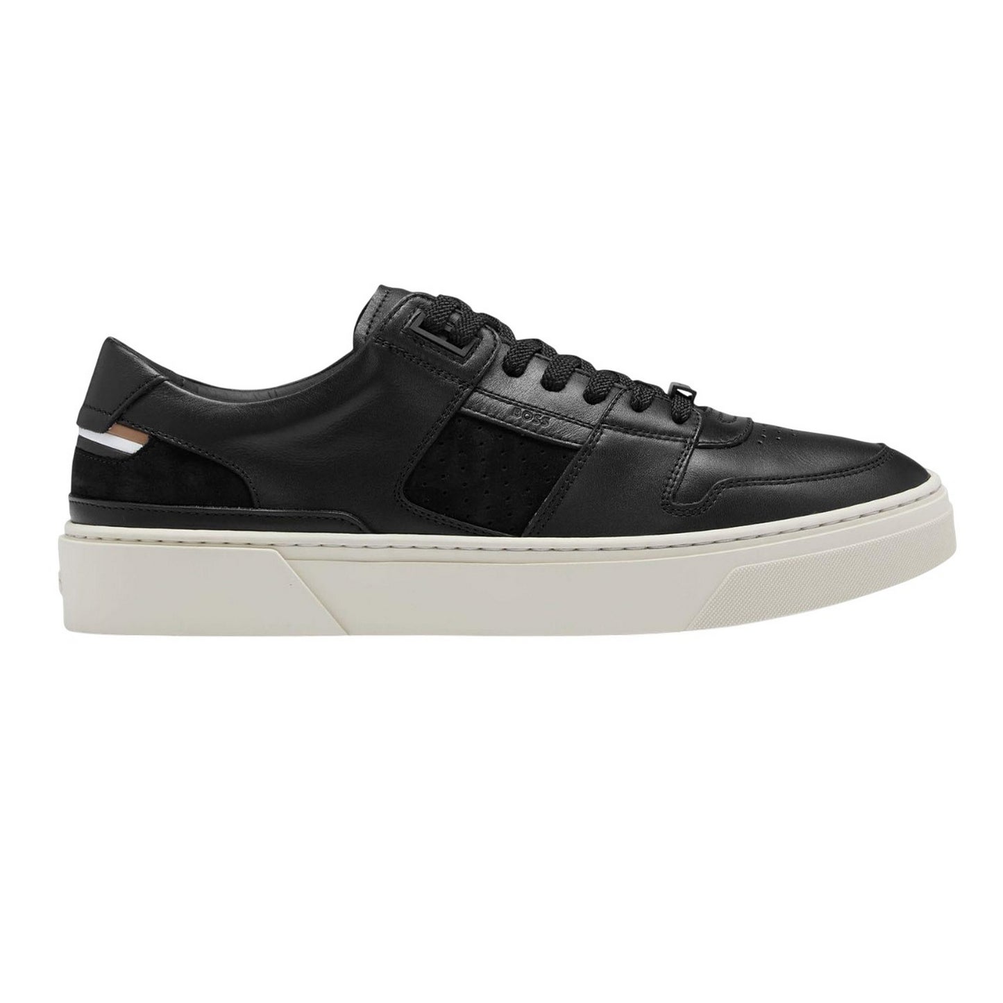 Black-White - Side - Boss Mens Gary Leather Tennis Shoes
