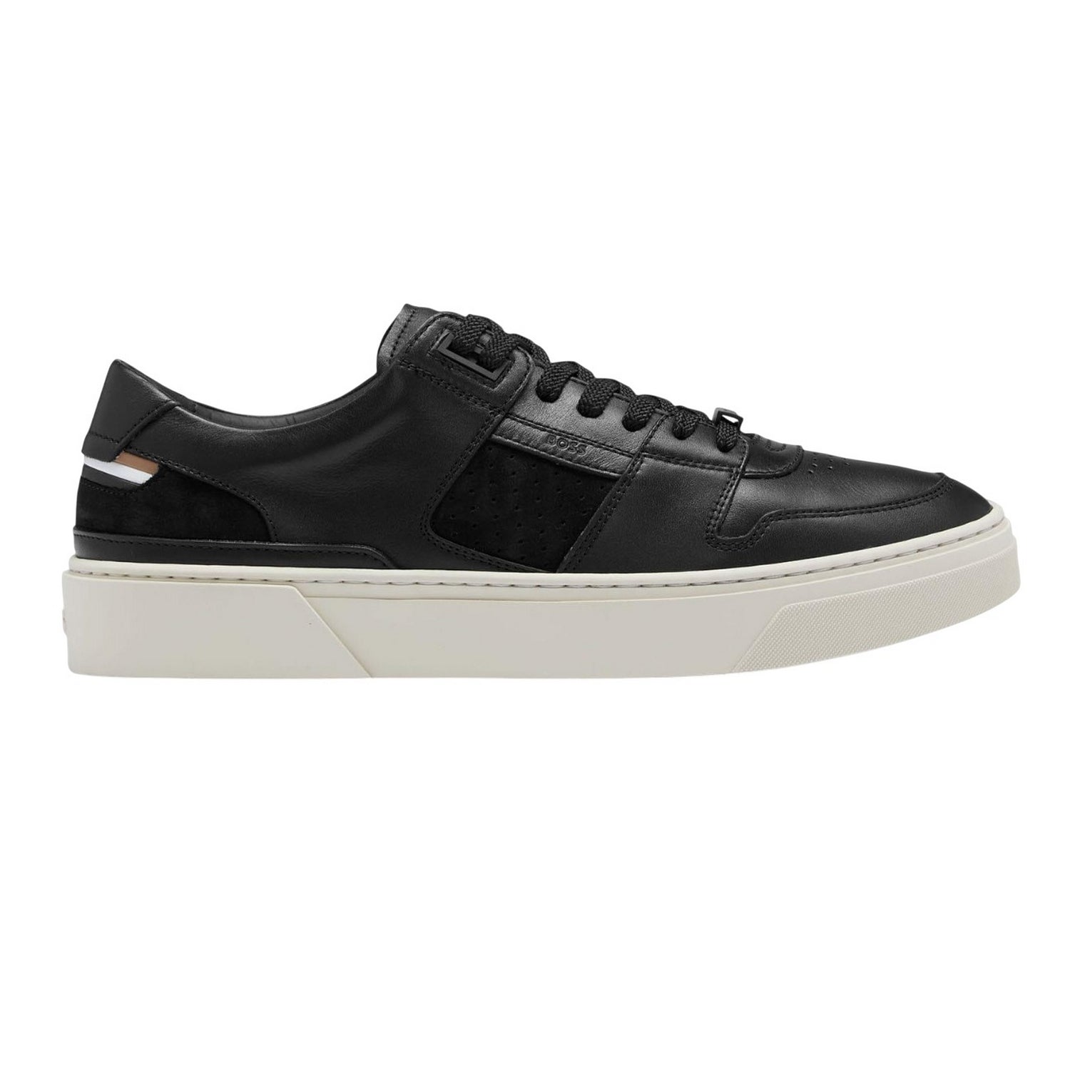 Black-White - Side - Boss Mens Gary Leather Tennis Shoes