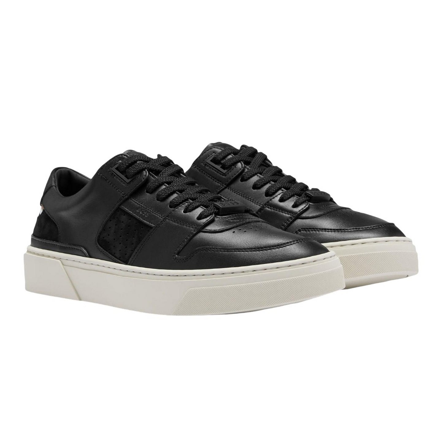 Black-White - Front - Boss Mens Gary Leather Tennis Shoes