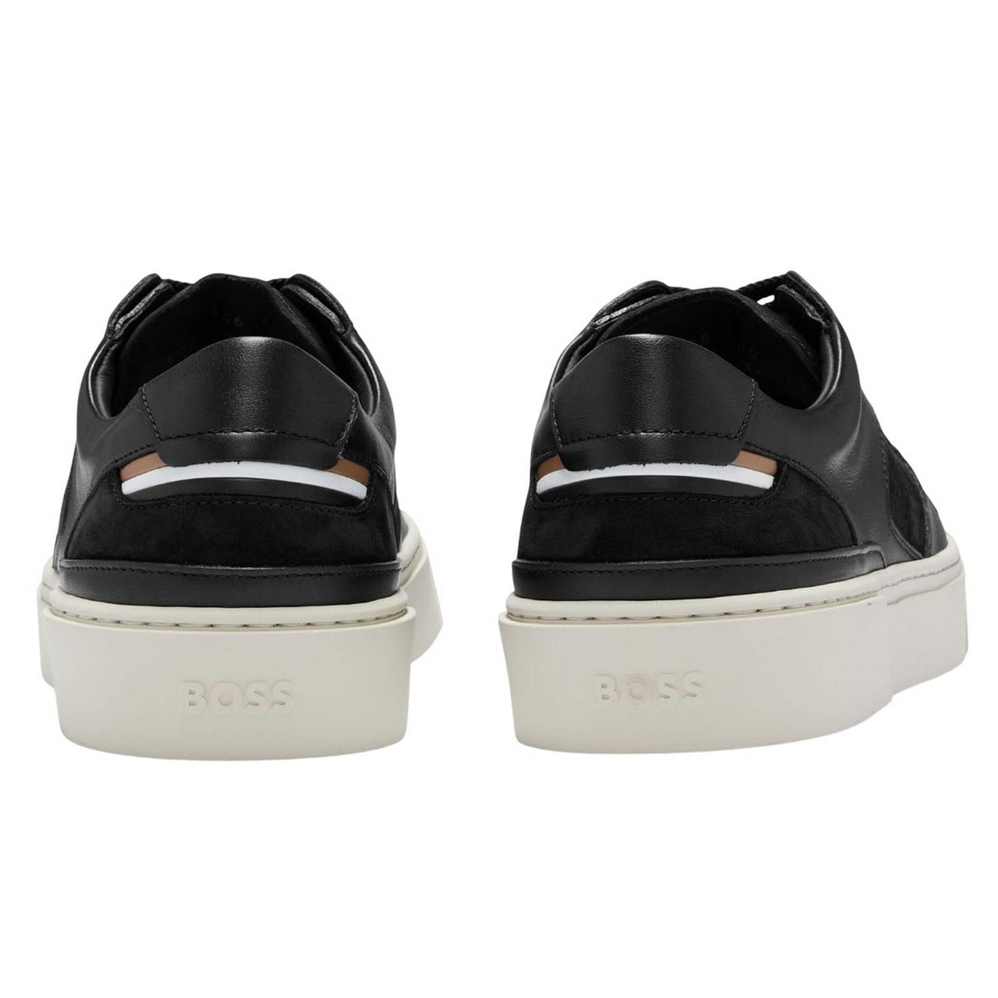 Black-White - Back - Boss Mens Gary Leather Tennis Shoes