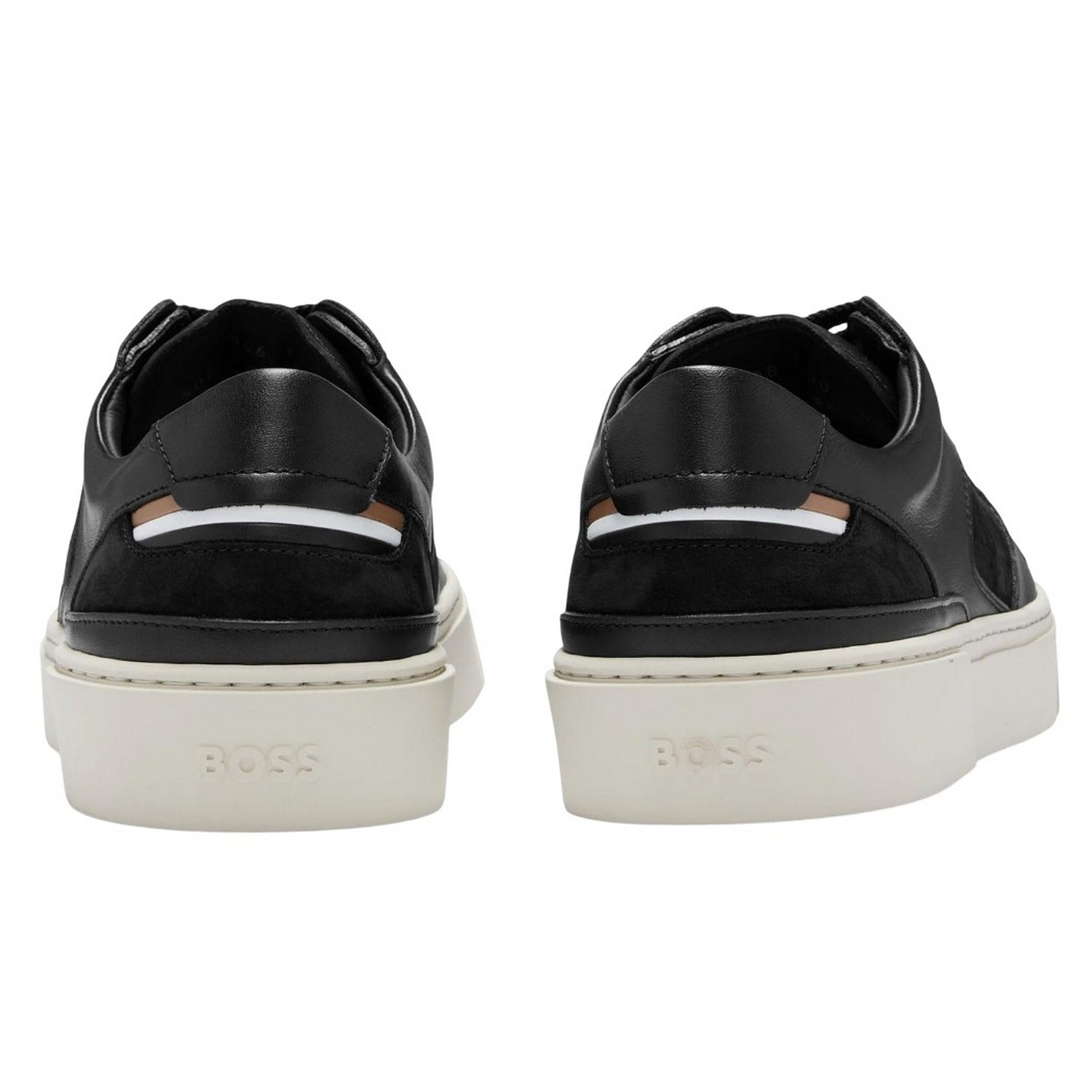 Black-White - Back - Boss Mens Gary Leather Tennis Shoes