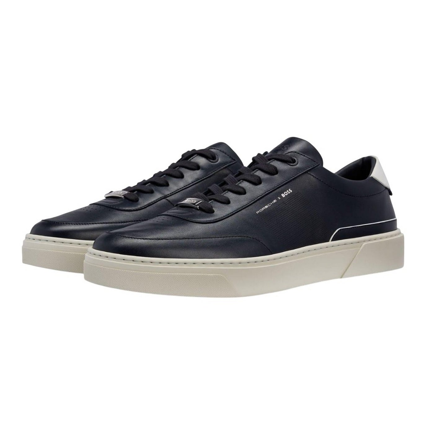 Dark Blue - Side - Boss Mens Gary Leather Tennis Shoes