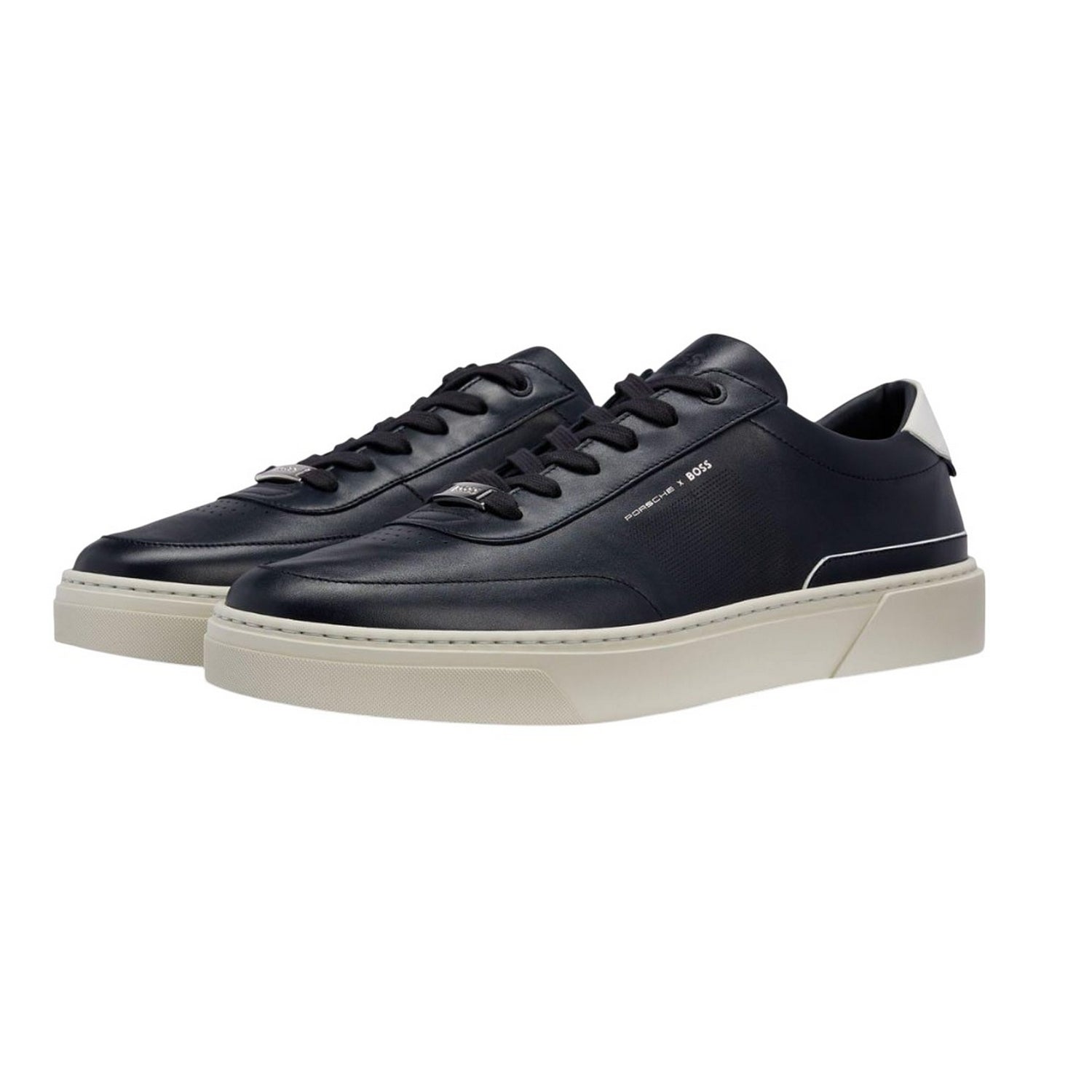 Dark Blue - Side - Boss Mens Gary Leather Tennis Shoes