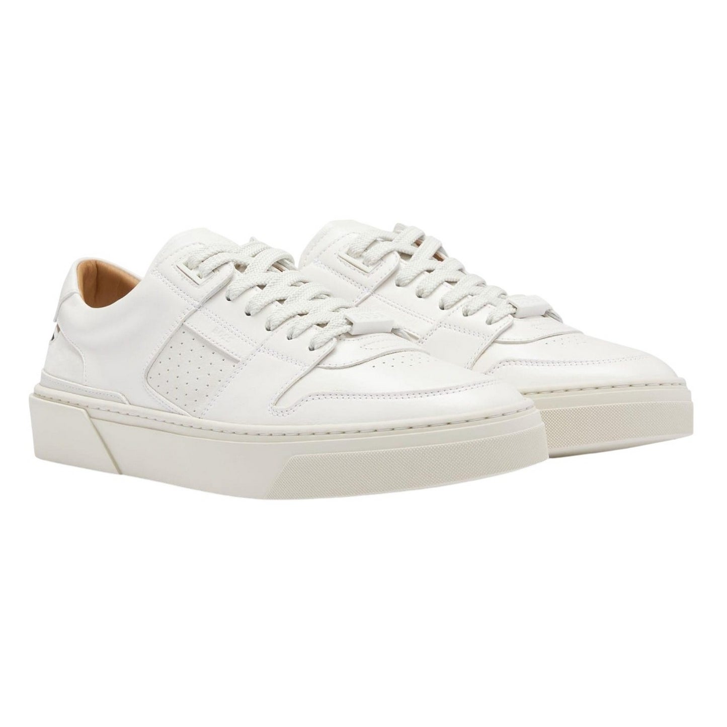 White - Front - Boss Mens Gary Leather Tennis Shoes