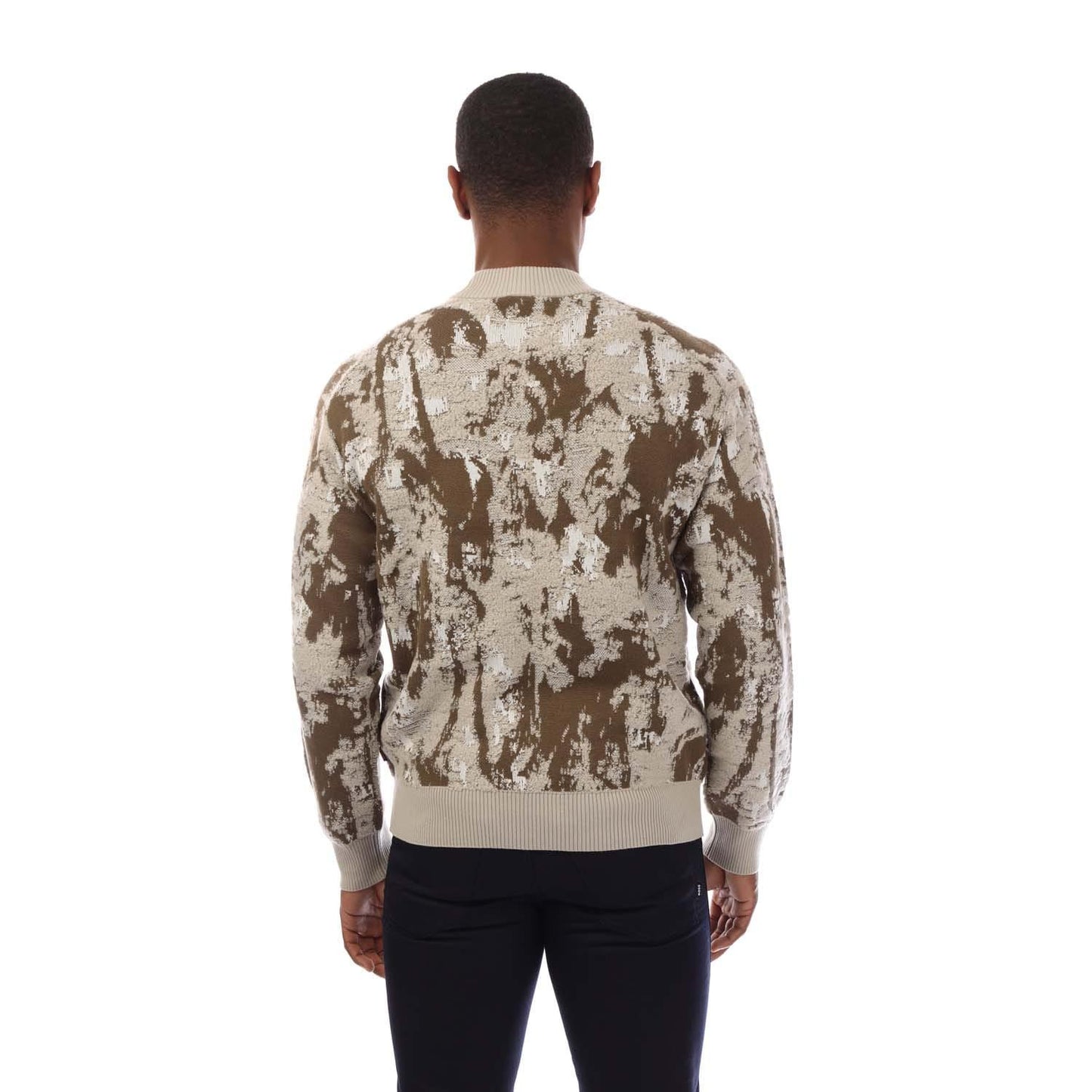 Beige - Back - Hugo Boss Mens Palm Tree Jacquard Sweatshirt