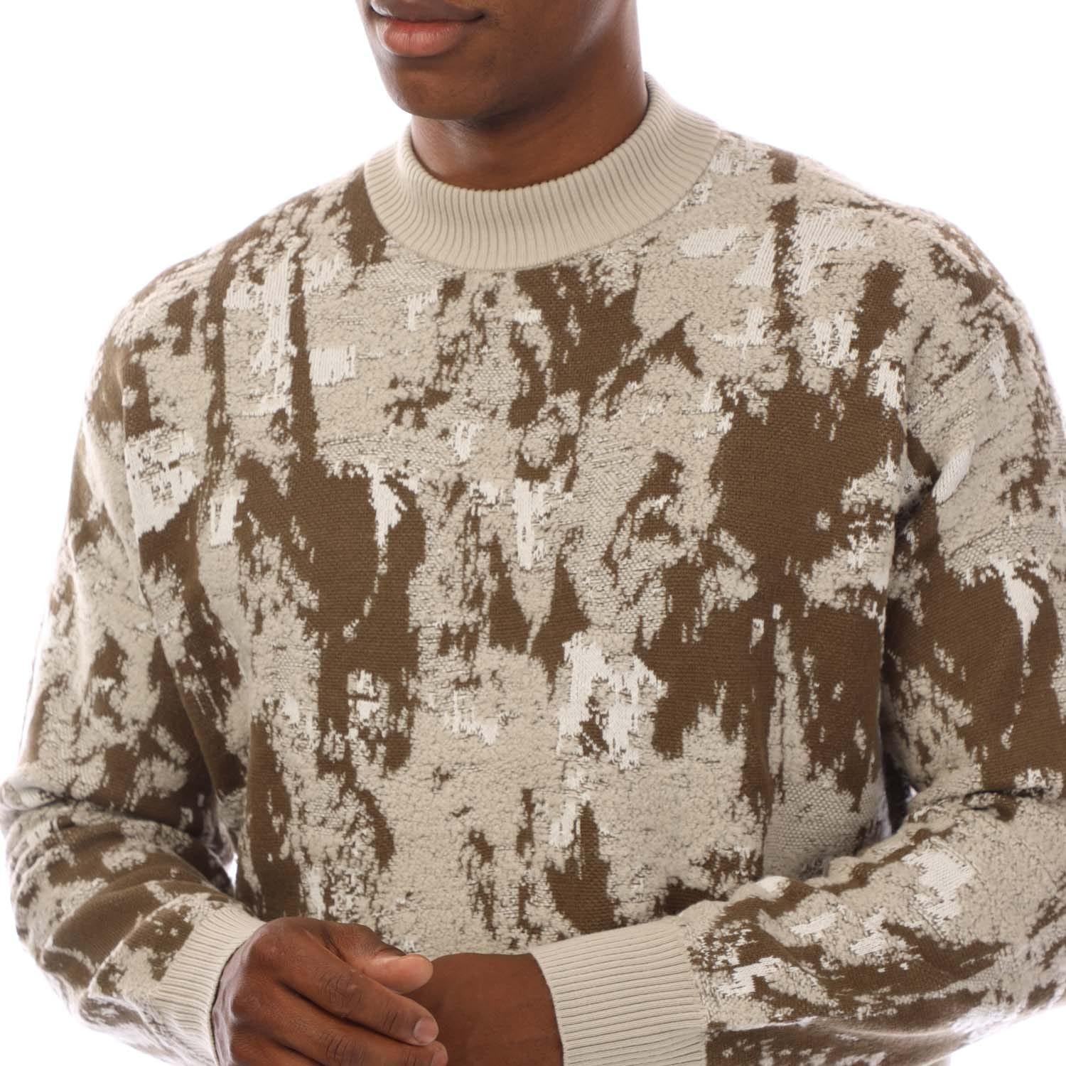Beige - Side - Hugo Boss Mens Palm Tree Jacquard Sweatshirt