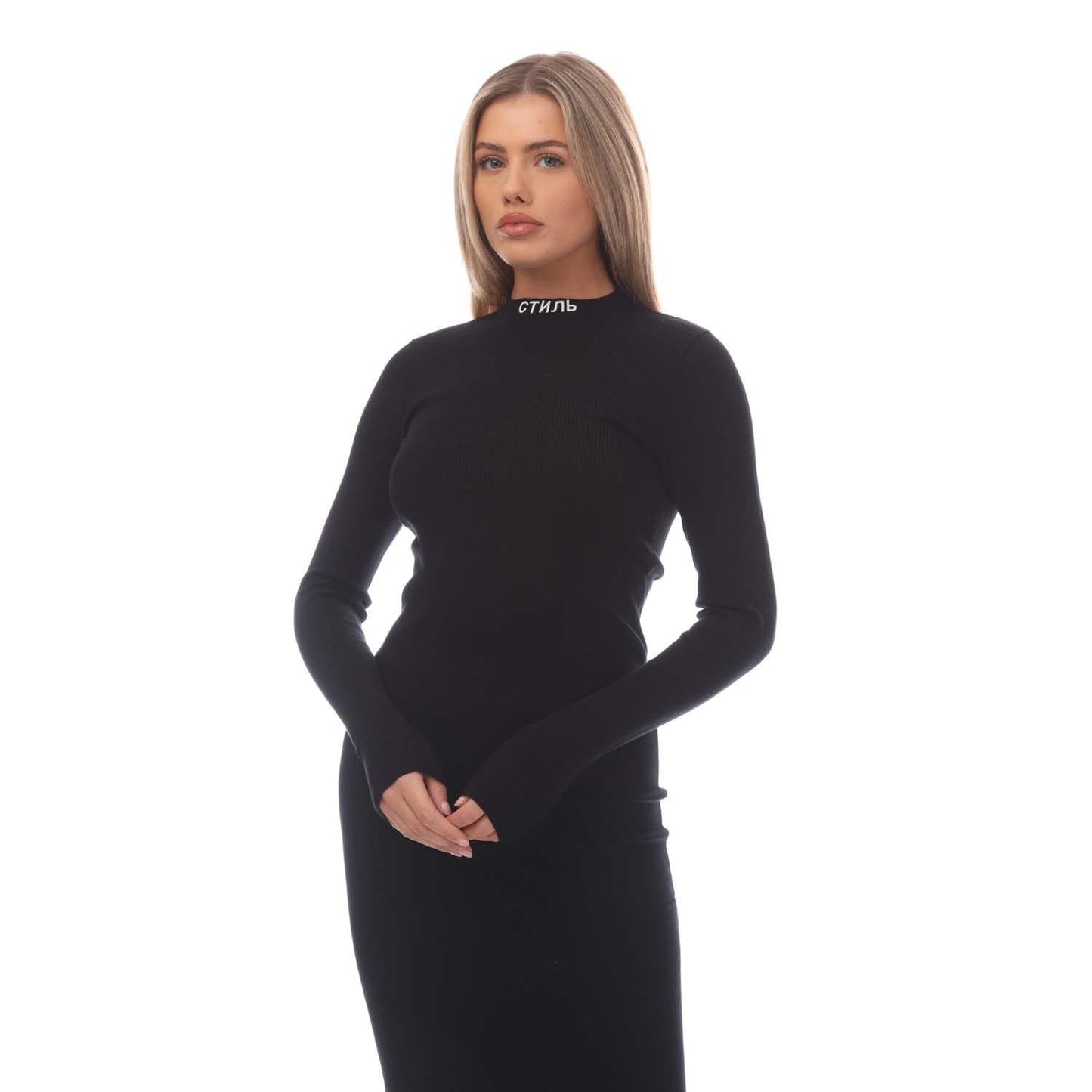 Black-White - Side - Heron Preston Womens-Ladies Embroidered Dress