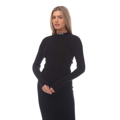 Black-White - Side - Heron Preston Womens-Ladies Embroidered Dress