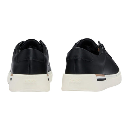 Black - Back - Boss Mens Clint Leather Tennis Trainers