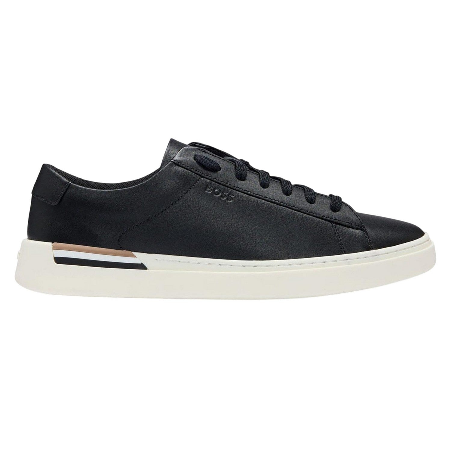Black - Side - Boss Mens Clint Leather Tennis Trainers