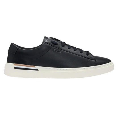 Black - Side - Boss Mens Clint Leather Tennis Trainers