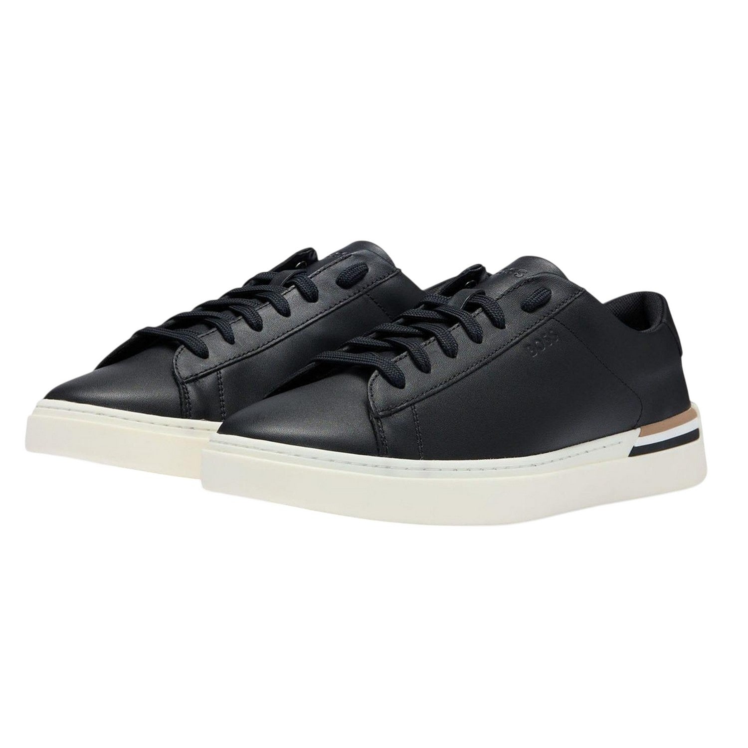 Black - Close up - Boss Mens Clint Leather Tennis Trainers
