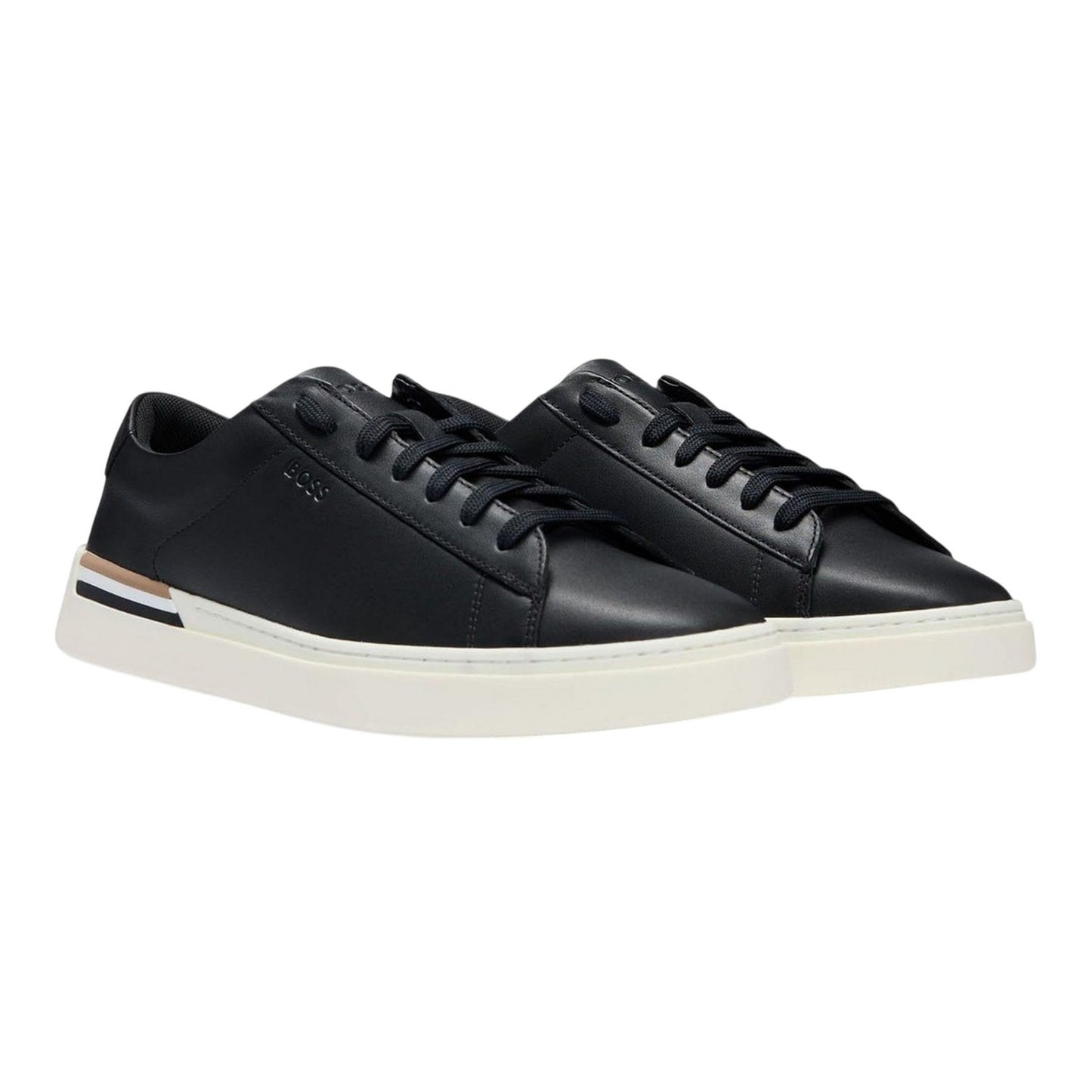 Black - Front - Boss Mens Clint Leather Tennis Trainers