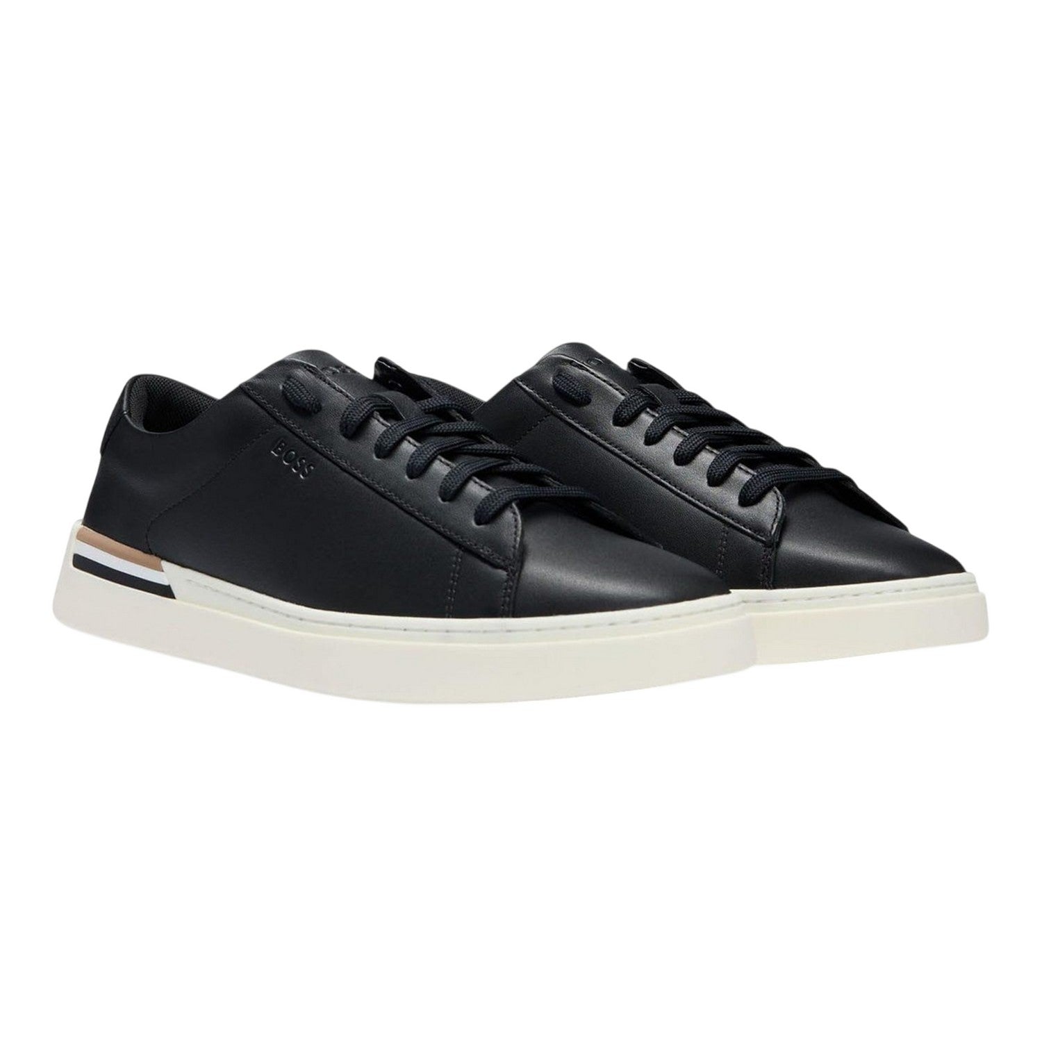 Black - Front - Boss Mens Clint Leather Tennis Trainers