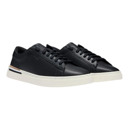 Black - Front - Boss Mens Clint Leather Tennis Trainers