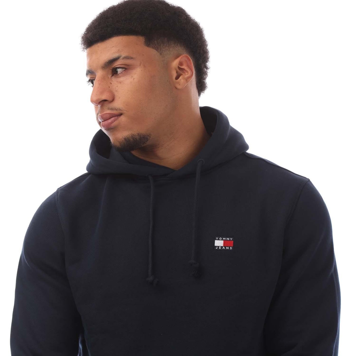 Navy - Side - Tommy Hilfiger Mens Badge Drawstring Hoodie