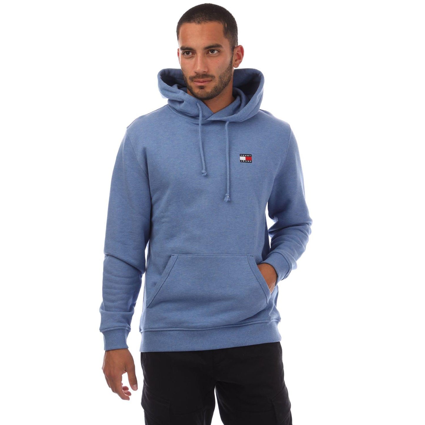 Blue - Front - Tommy Hilfiger Mens Badge Drawstring Hoodie