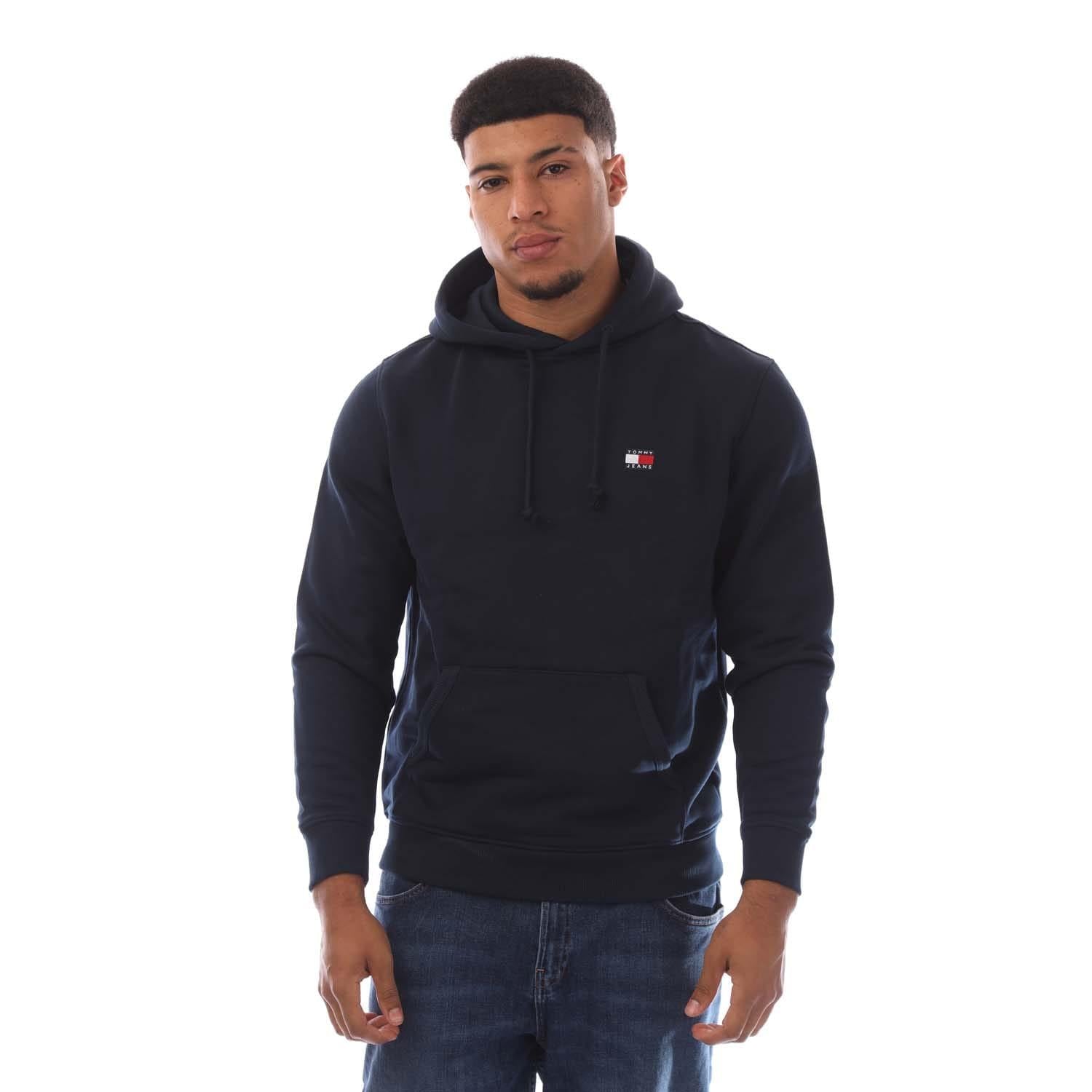 Navy - Front - Tommy Hilfiger Mens Badge Drawstring Hoodie