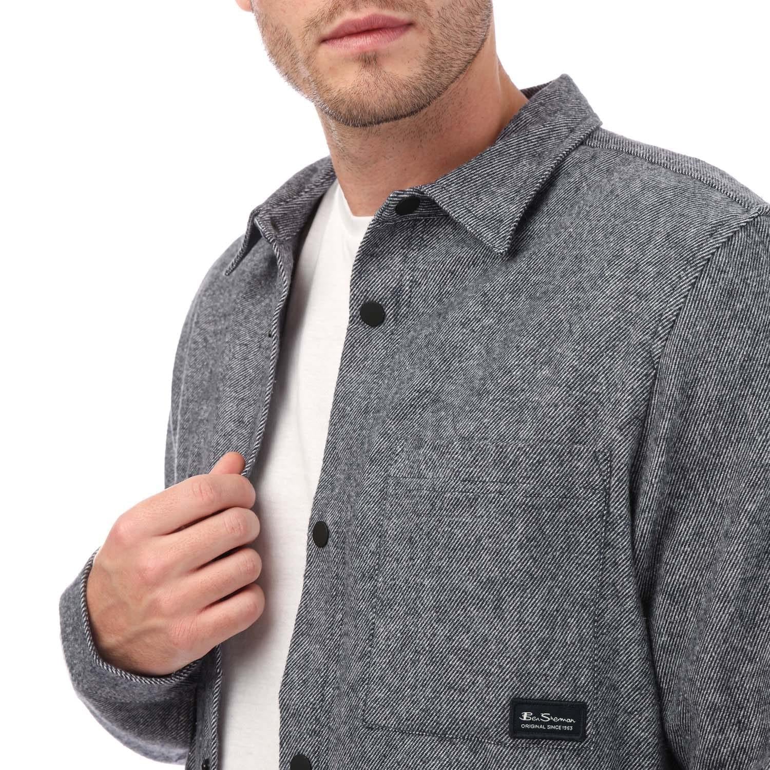 Navy - Side - Ben Sherman Mens Brushed Twill Overshirt