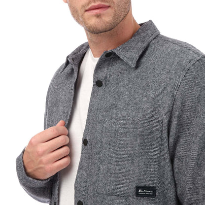 Navy - Side - Ben Sherman Mens Brushed Twill Overshirt