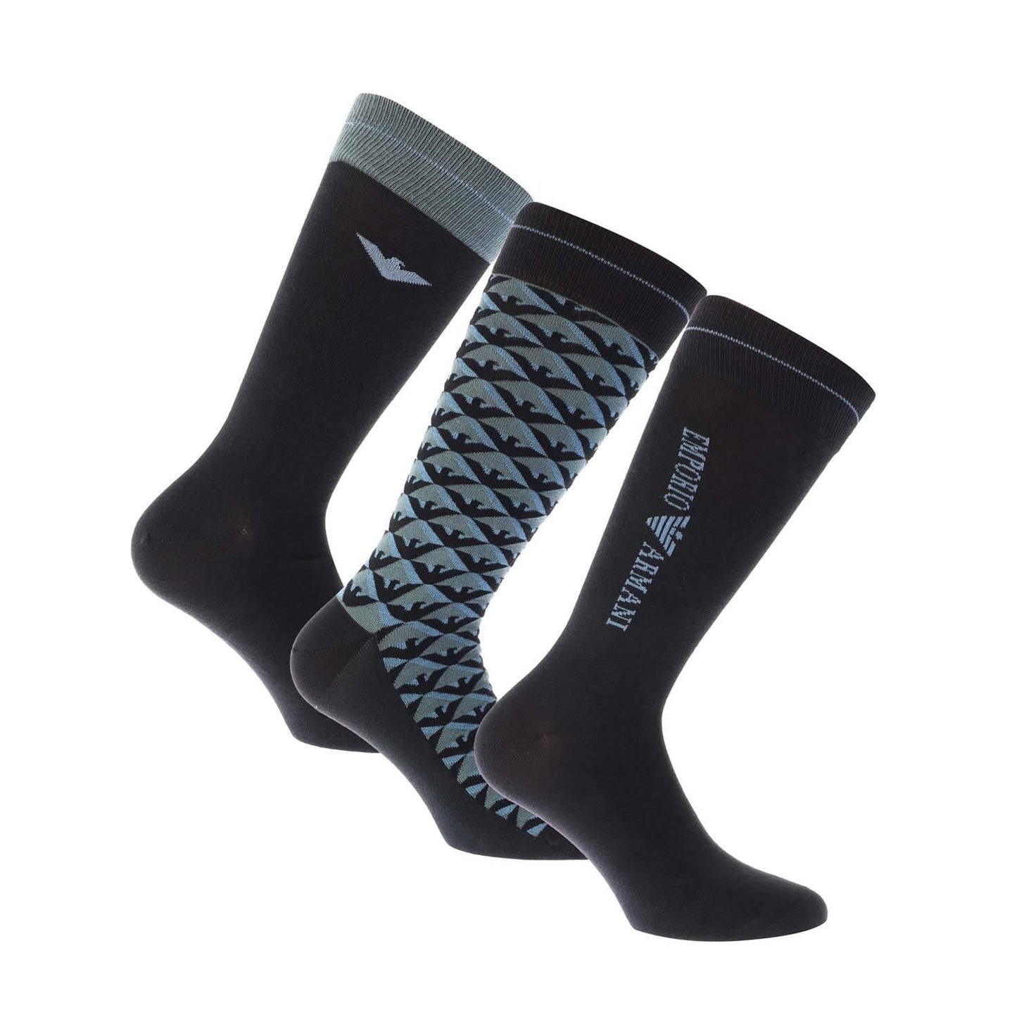 Navy - Front - Emporio Armani Mens Logo Jacquard Socks (Pack of 3)