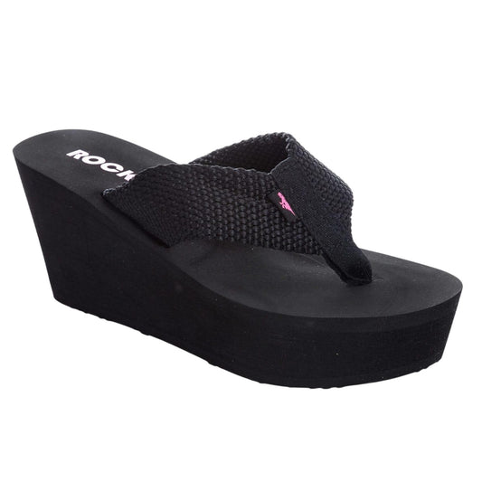 Black - Front - Rocket Dog Womens-Ladies Diver Wedge Sandals