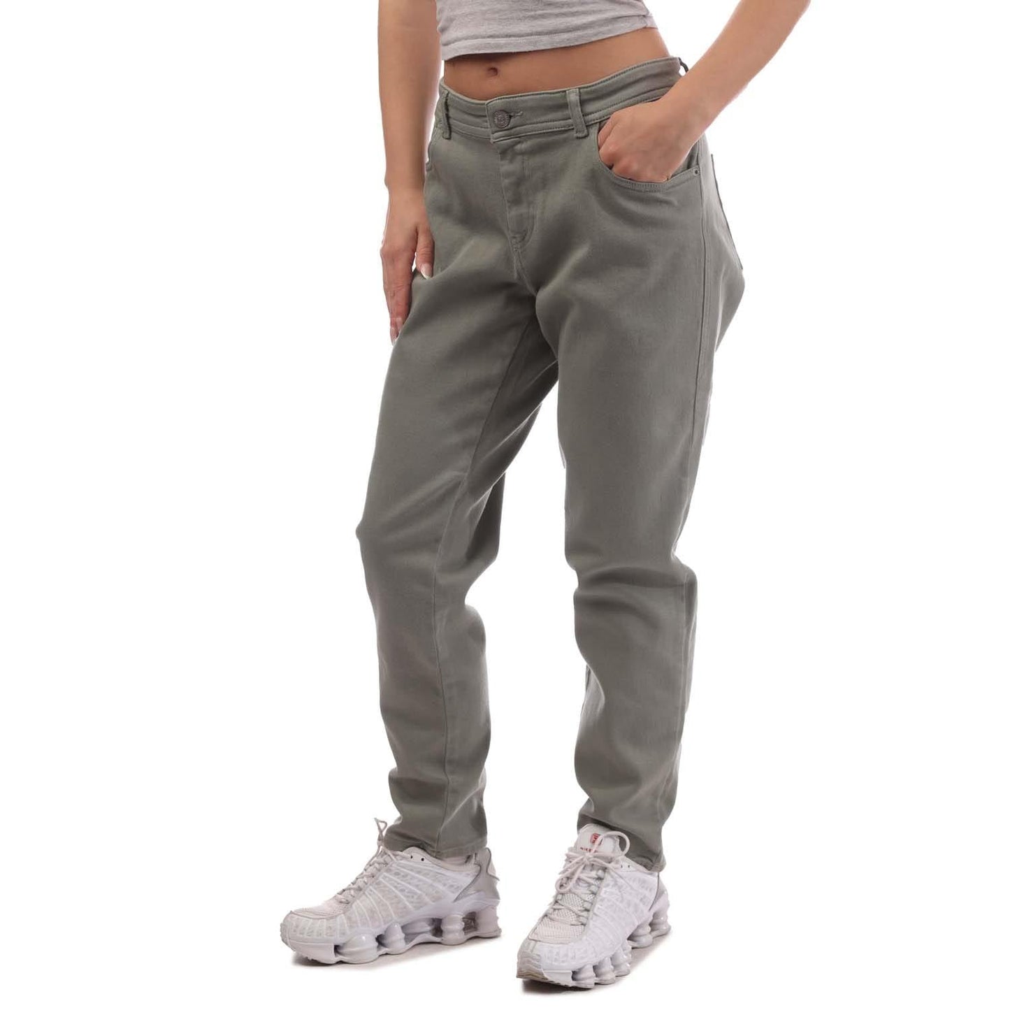 Grey - Side - Diesel Mens 2017 Slandy Leather Patch Super Skinny Jeans