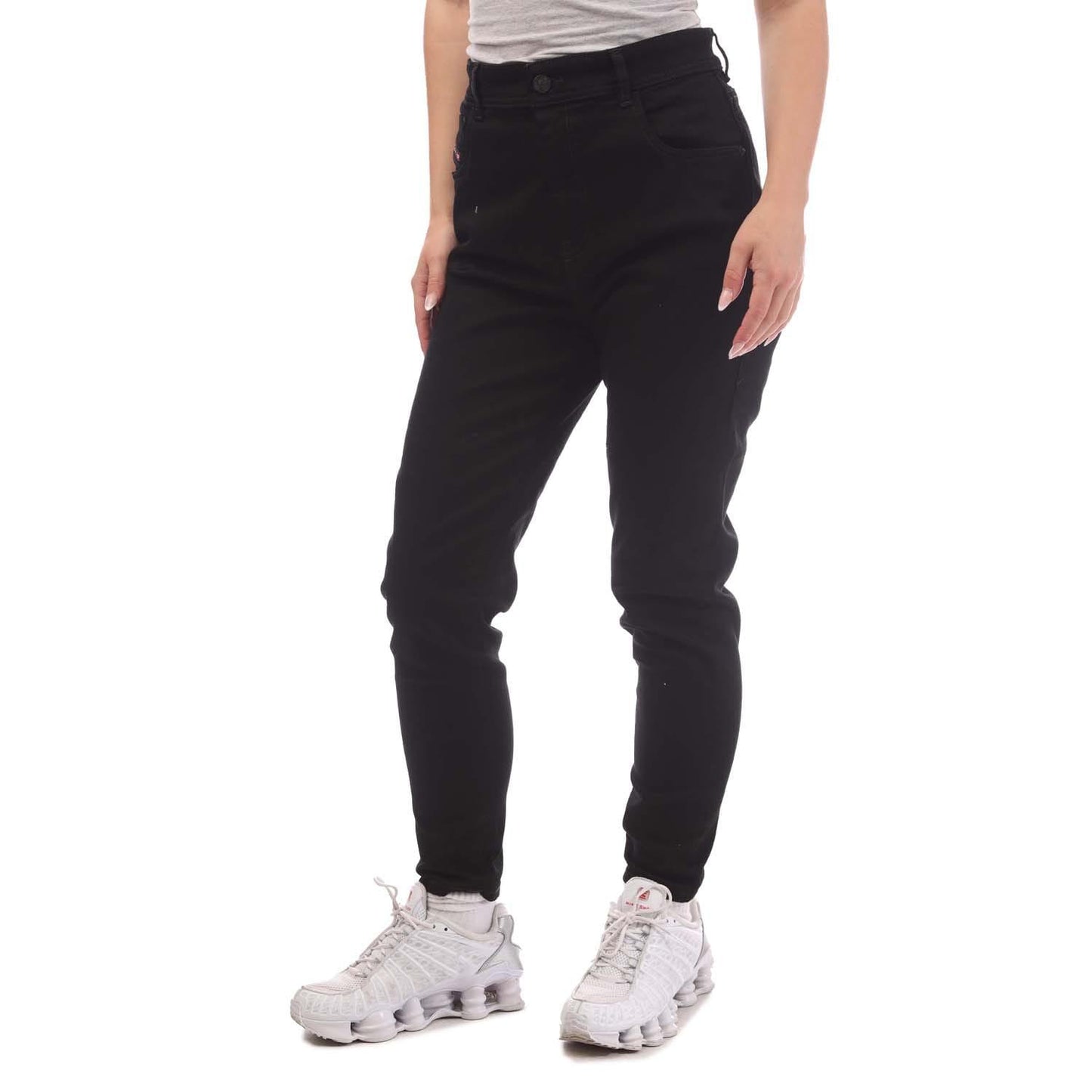 Black - Side - Diesel Mens 2017 Slandy Leather Patch Super Skinny Jeans
